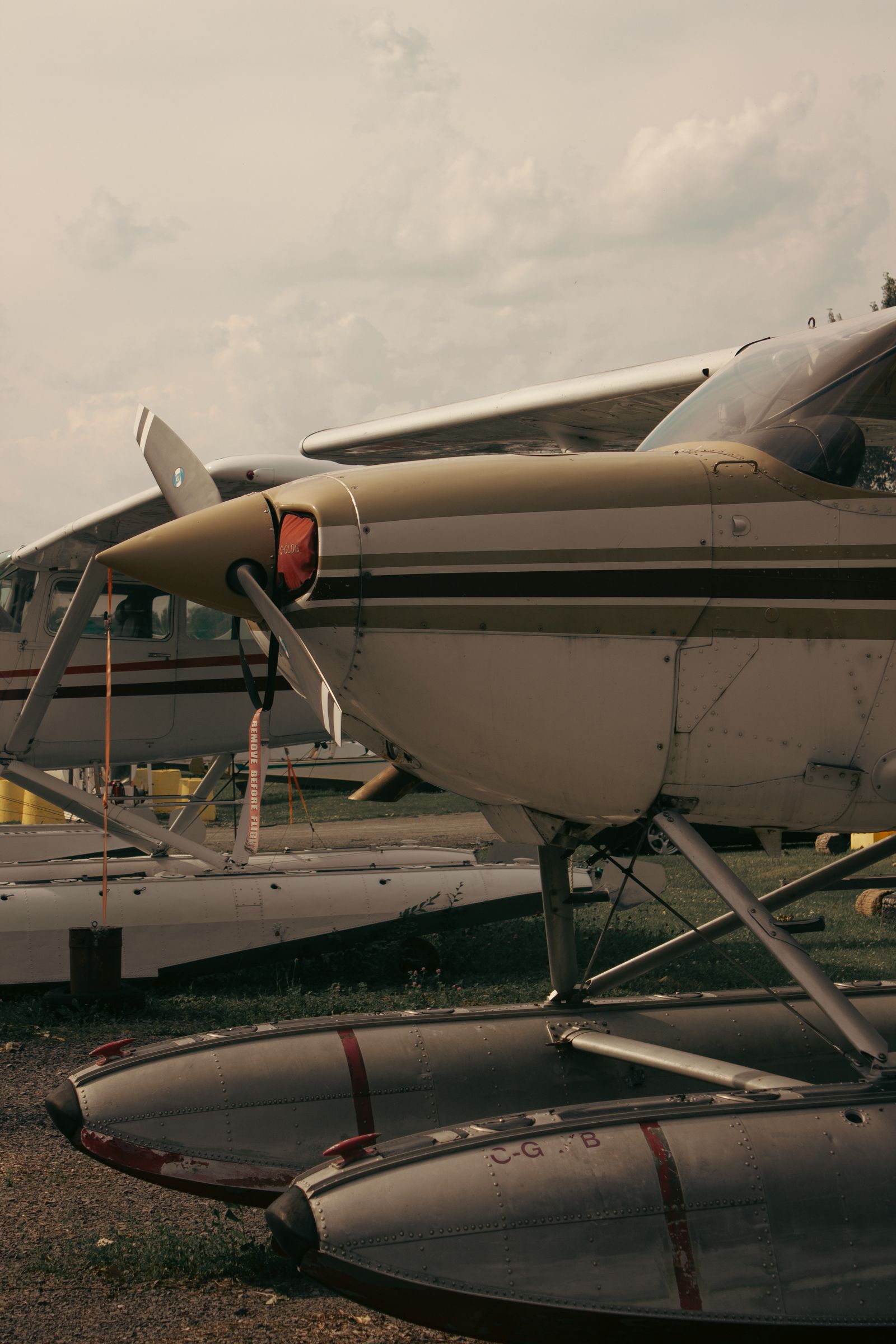 Vintage seaplane parked outdoors